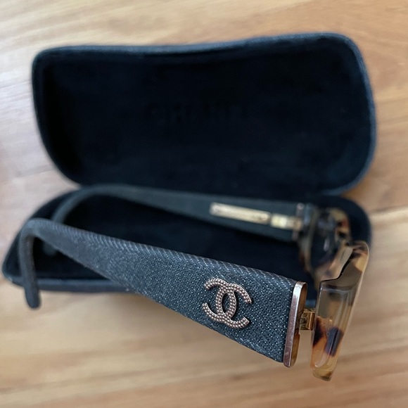 CHANEL Accessories - Authentic Chanel Tortoise & Denim RX Glasses, Denim Case. Vintage Classic look.
